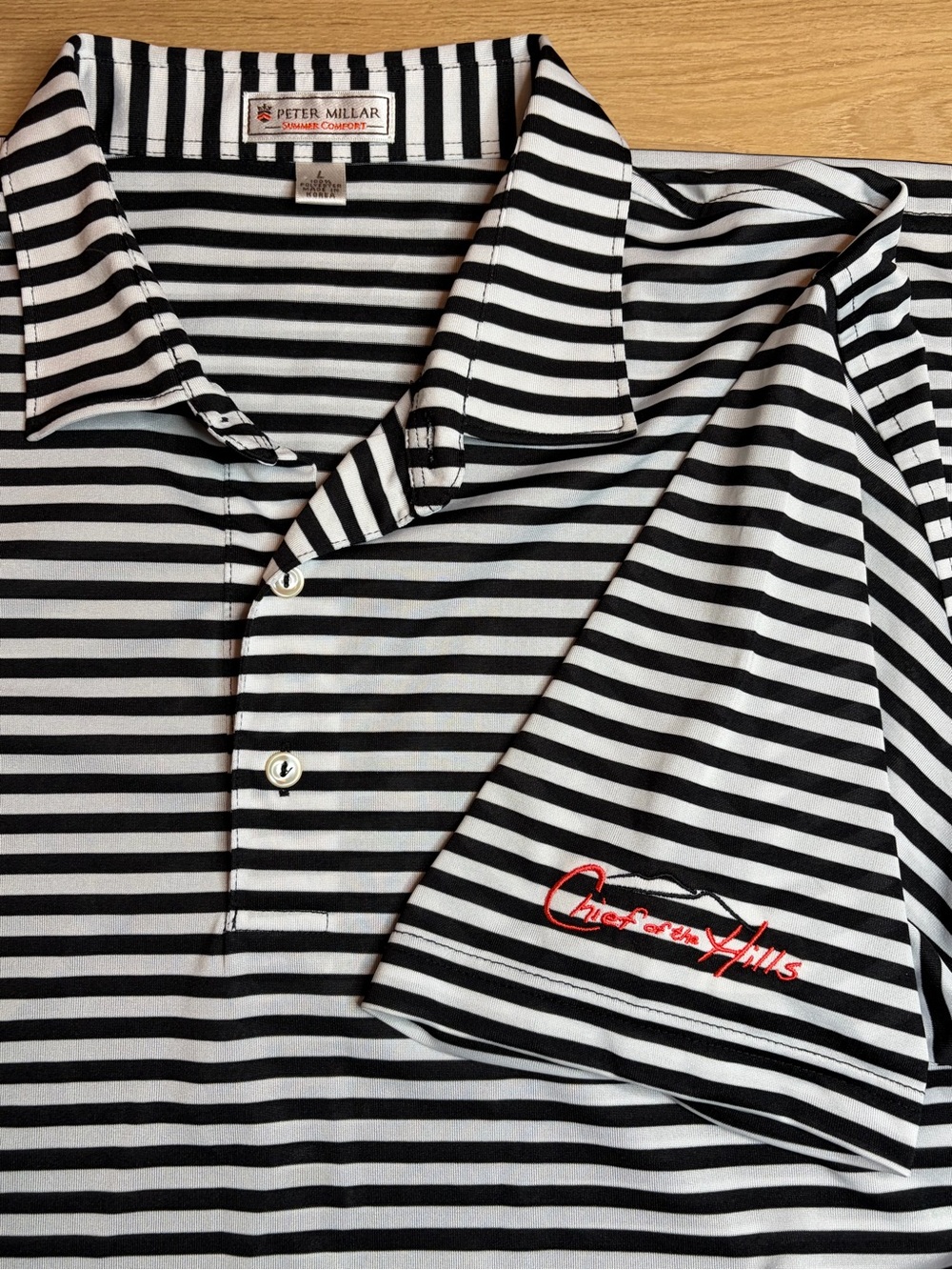 Peter Millar Black & White Striped Polo LG Chief of the Hills